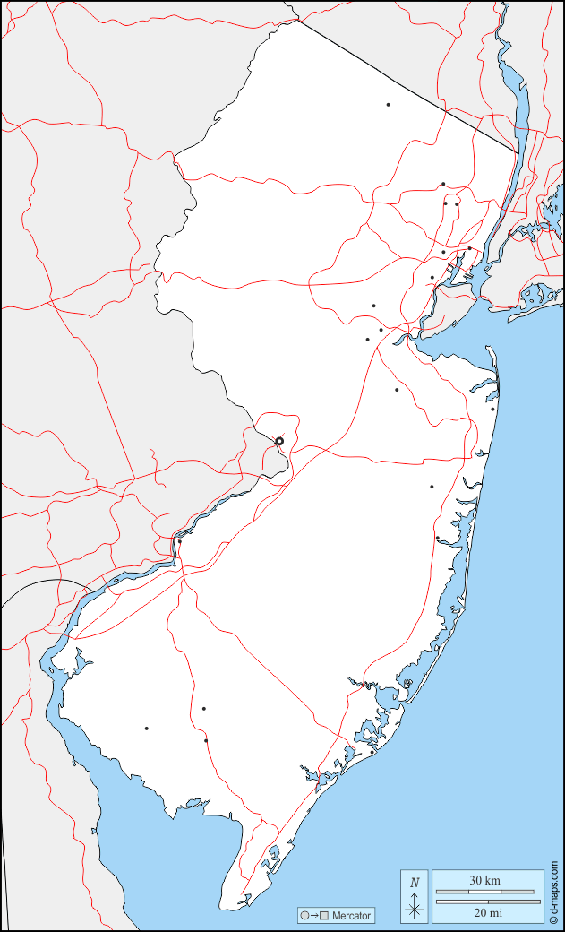 New Jersey : d-maps.com: mappa gratuita, mappa muta gratuita, cartina muta gratuita : frontiere, principali città, strade