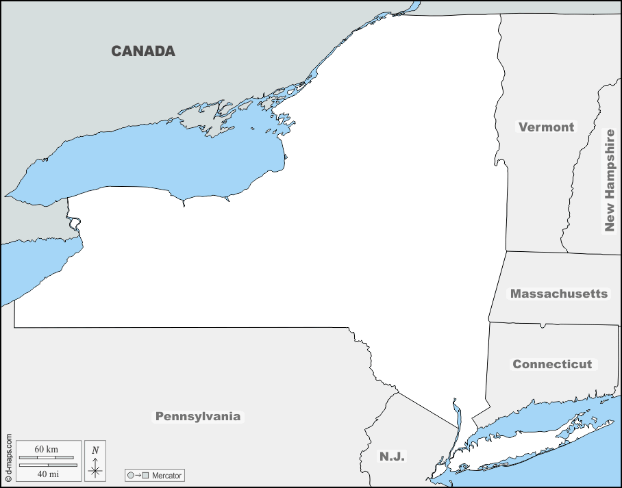 New York : d-maps.com: mappa gratuita, mappa muta gratuita, cartina muta gratuita : frontiere, nomi