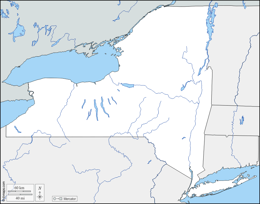 New York : d-maps.com: mappa gratuita, mappa muta gratuita, cartina muta gratuita : frontiere, idrografia