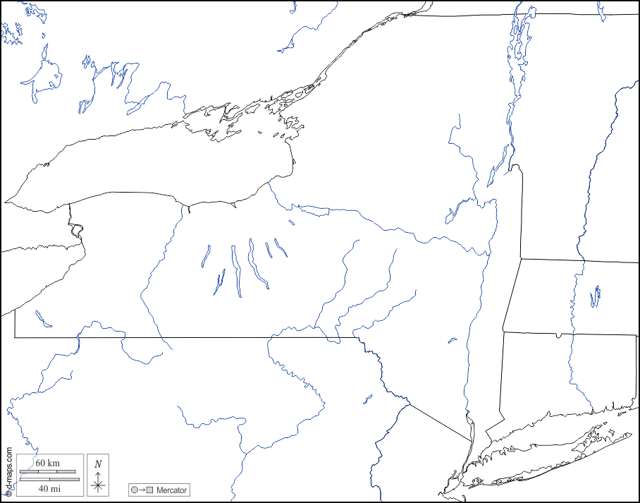New York : d-maps.com: mappa gratuita, mappa muta gratuita, cartina muta gratuita : frontiere, idrografia, bianco