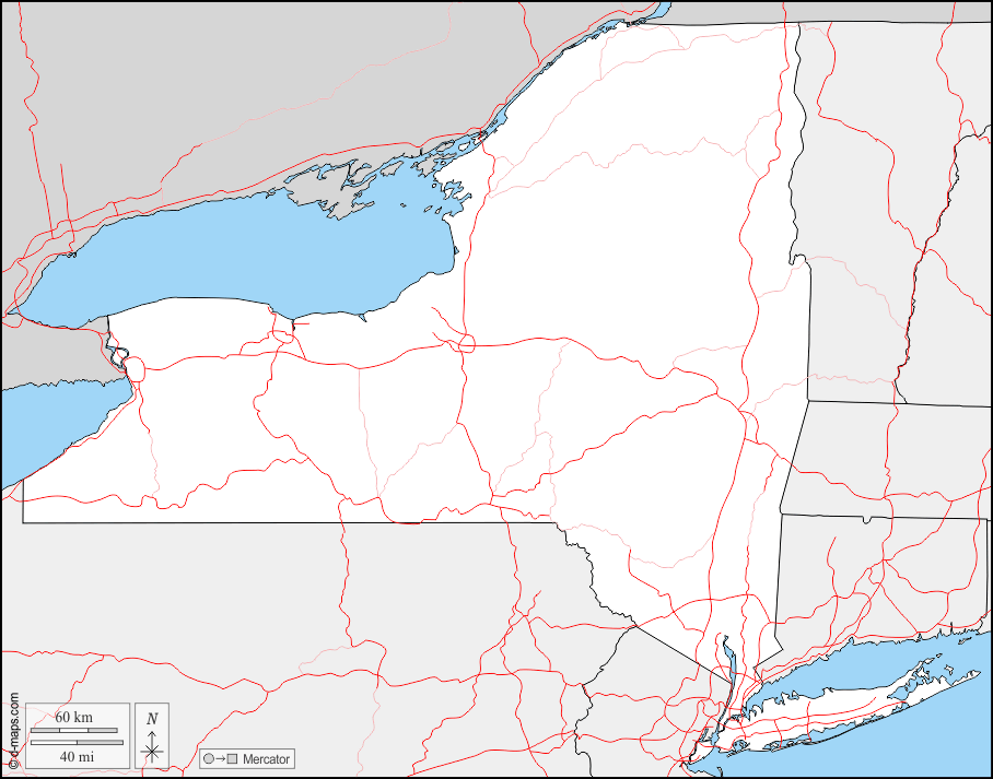 New York : d-maps.com: mappa gratuita, mappa muta gratuita, cartina muta gratuita : frontiere, strade