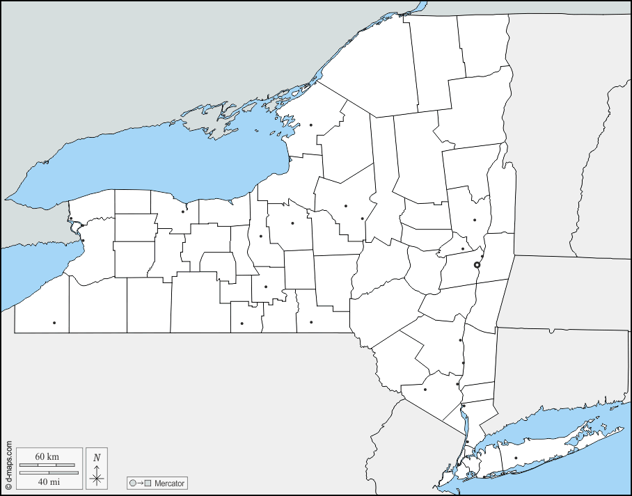 New York : d-maps.com: mappa gratuita, mappa muta gratuita, cartina muta gratuita : frontiere, contee, principali città