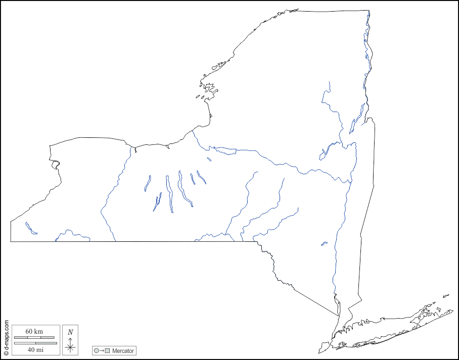 New York : d-maps.com: mappa gratuita, mappa muta gratuita, cartina muta gratuita : contorni, idrografia, bianco