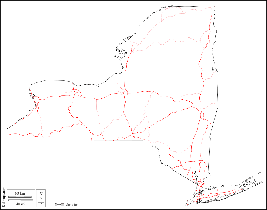 New York : d-maps.com: mappa gratuita, mappa muta gratuita, cartina muta gratuita : contorni, strade, bianco