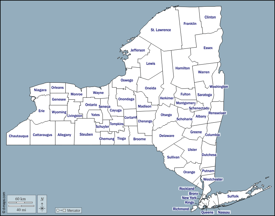 New York : d-maps.com: mappa gratuita, mappa muta gratuita, cartina muta gratuita : contorni, contee, nomi