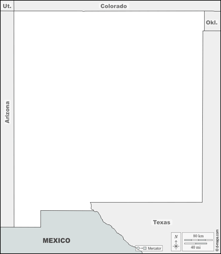 Nuovo Messico : d-maps.com: mappa gratuita, mappa muta gratuita, cartina muta gratuita : frontiere, nomi
