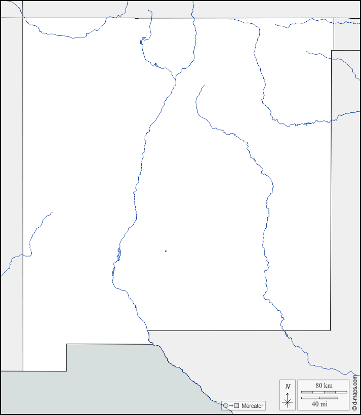Nuovo Messico : d-maps.com: mappa gratuita, mappa muta gratuita, cartina muta gratuita : frontiere, idrografia