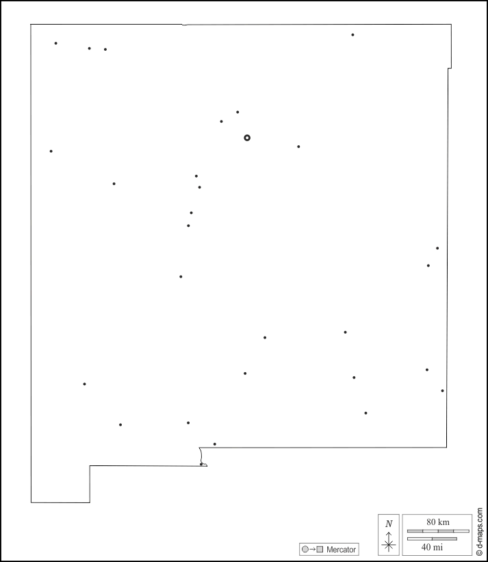 Nuovo Messico : d-maps.com: mappa gratuita, mappa muta gratuita, cartina muta gratuita : contorni, principali città, bianco