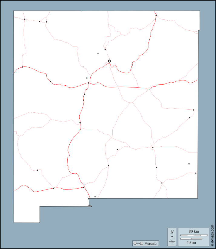 Nuovo Messico : d-maps.com: mappa gratuita, mappa muta gratuita, cartina muta gratuita : contorni, principali città, strade
