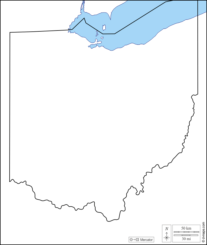 Ohio : d-maps.com: mappa gratuita, mappa muta gratuita, cartina muta gratuita : litorali, limiti