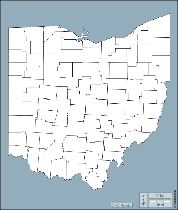 Ohio : d-maps.com: mappa gratuita, mappa muta gratuita, cartina muta gratuita : contorni, contee