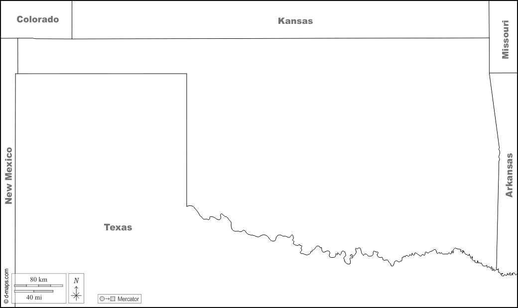Oklahoma : d-maps.com: mappa gratuita, mappa muta gratuita, cartina muta gratuita : frontiere, nomi, bianco