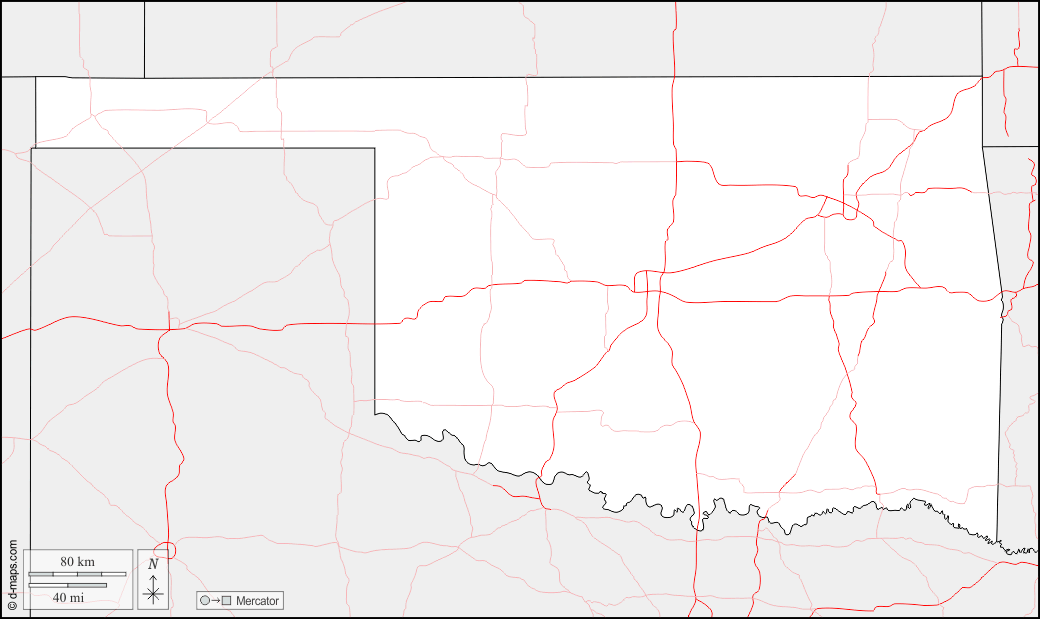 Oklahoma : d-maps.com: mappa gratuita, mappa muta gratuita, cartina muta gratuita : frontiere, strade