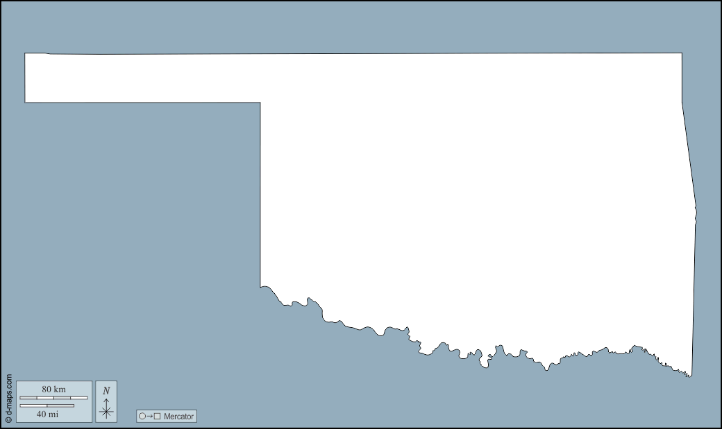 Oklahoma : d-maps.com: mappa gratuita, mappa muta gratuita, cartina muta gratuita : contorni