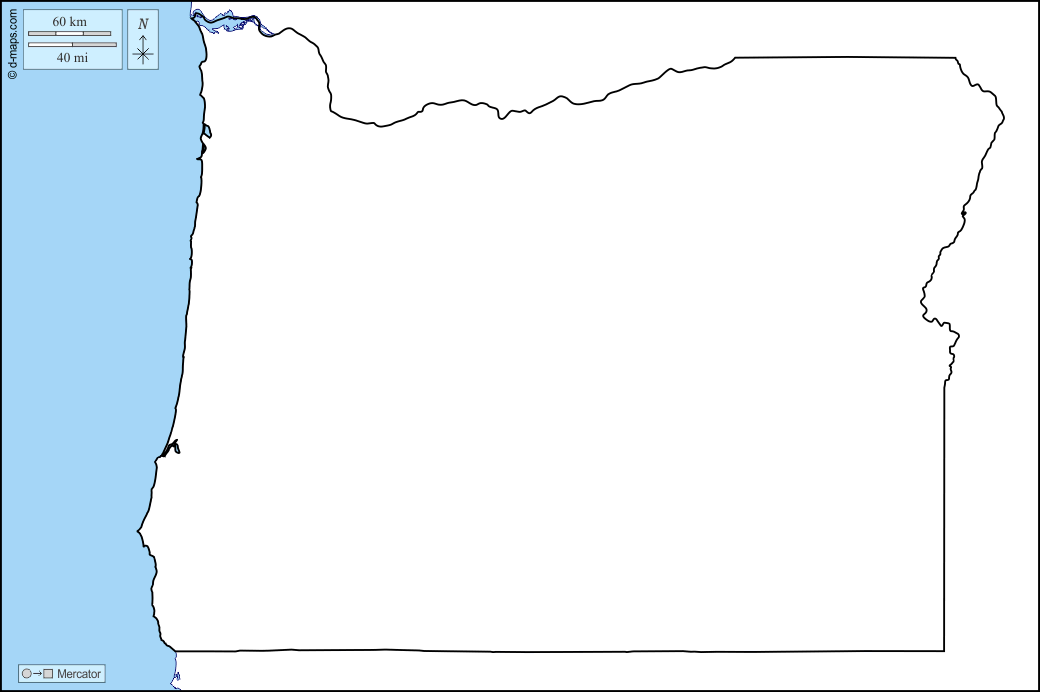 Oregon : d-maps.com: mappa gratuita, mappa muta gratuita, cartina muta gratuita : litorali, limiti