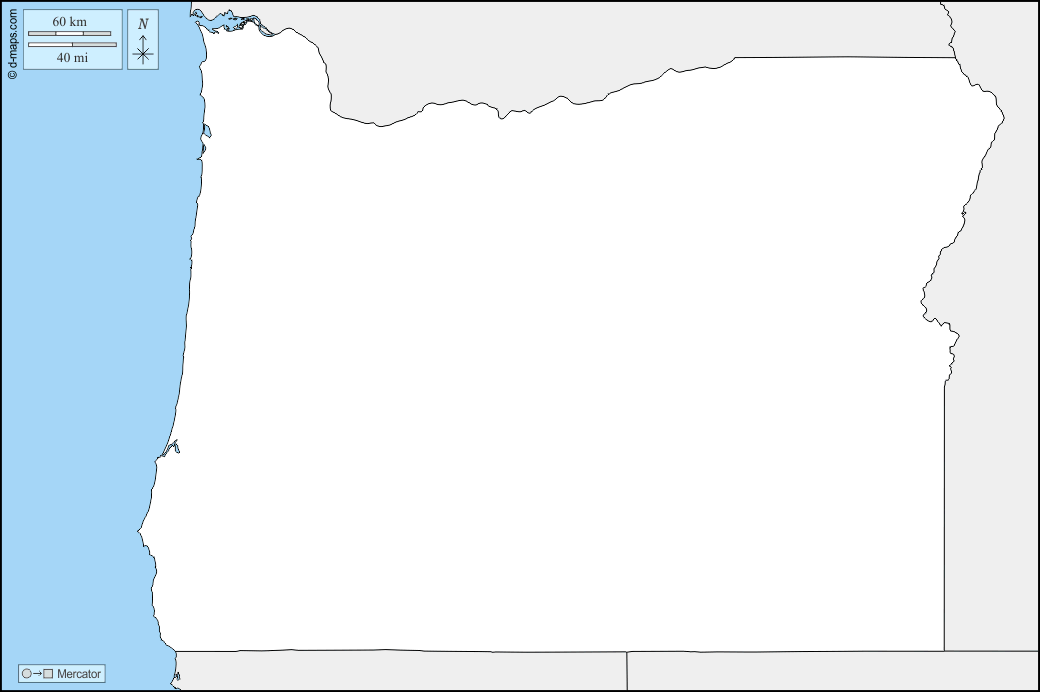 Oregon : d-maps.com: mappa gratuita, mappa muta gratuita, cartina muta gratuita : frontiere