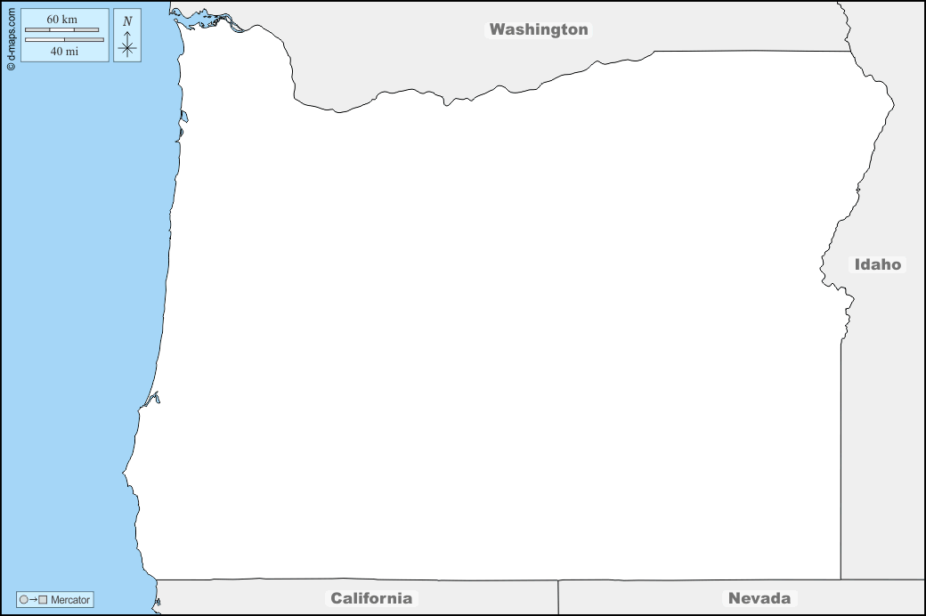 Oregon : d-maps.com: mappa gratuita, mappa muta gratuita, cartina muta gratuita : frontiere, nomi