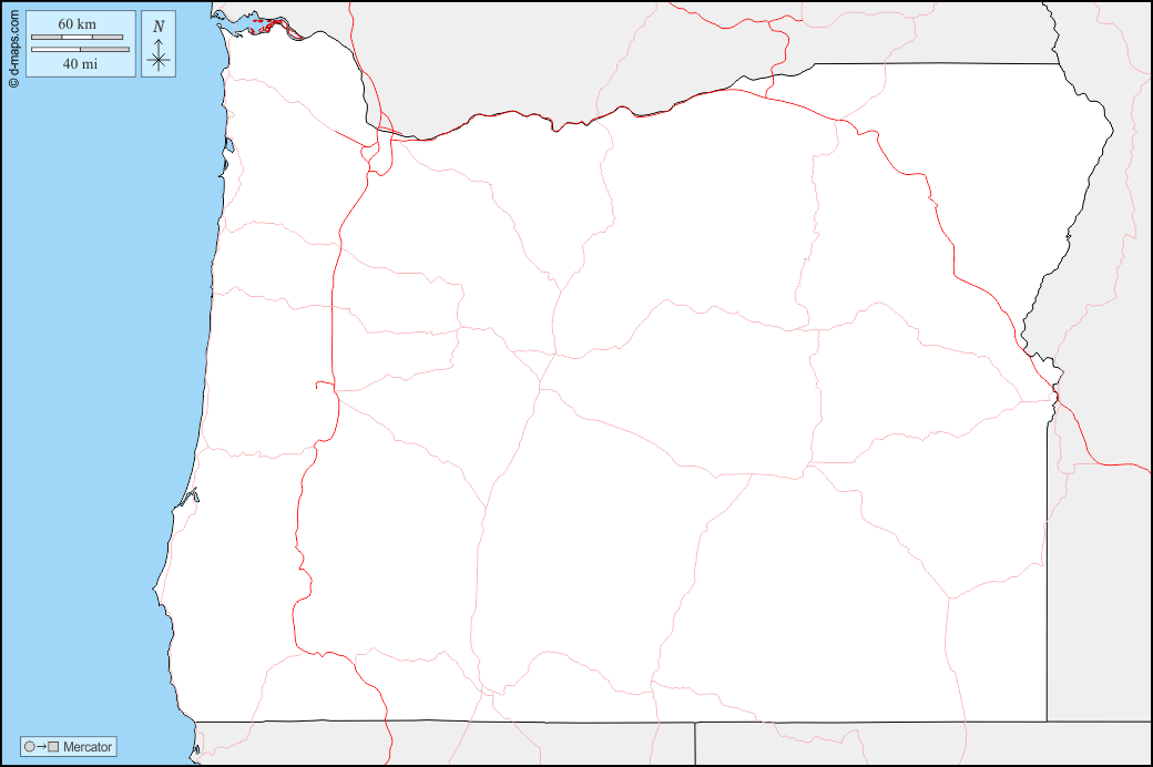 Oregon : d-maps.com: mappa gratuita, mappa muta gratuita, cartina muta gratuita : frontiere, strade