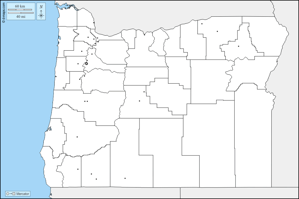 Oregon : d-maps.com: mappa gratuita, mappa muta gratuita, cartina muta gratuita : frontiere, contee, principali città