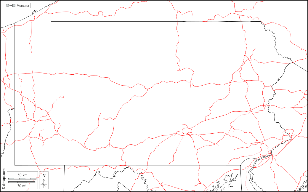 Pennsylvania : d-maps.com: mappa gratuita, mappa muta gratuita, cartina muta gratuita : frontiere, strade, bianco