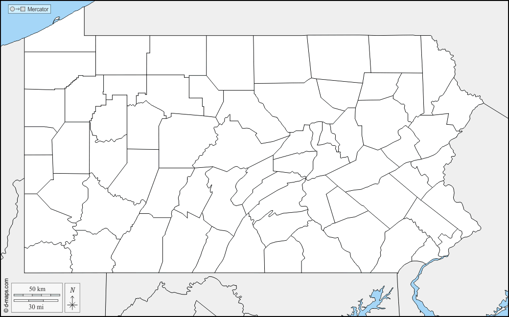 Pennsylvania : d-maps.com: mappa gratuita, mappa muta gratuita, cartina muta gratuita : frontiere, contee