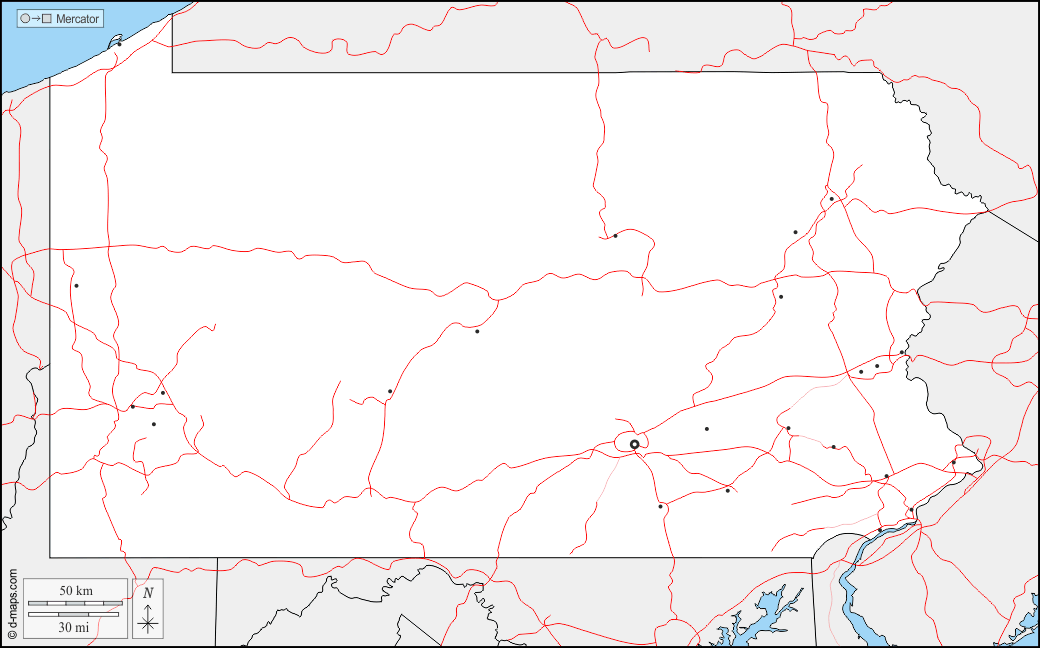 Pennsylvania : d-maps.com: mappa gratuita, mappa muta gratuita, cartina muta gratuita : frontiere, principali città, strade