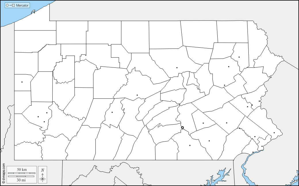 Pennsylvania : d-maps.com: mappa gratuita, mappa muta gratuita, cartina muta gratuita : frontiere, contee, principali città