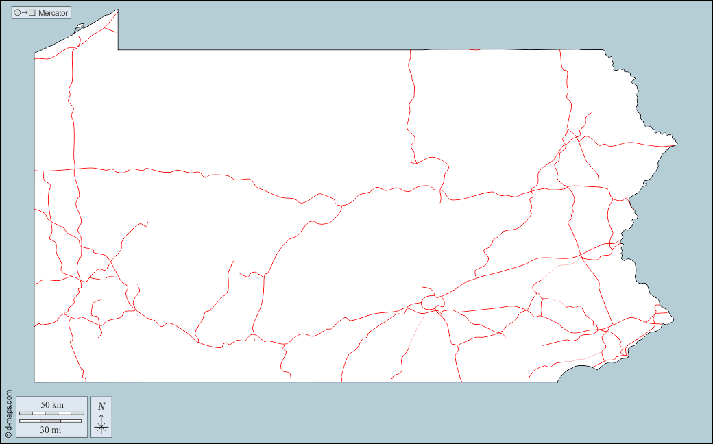 Pennsylvania : d-maps.com: mappa gratuita, mappa muta gratuita, cartina muta gratuita : contorni, strade