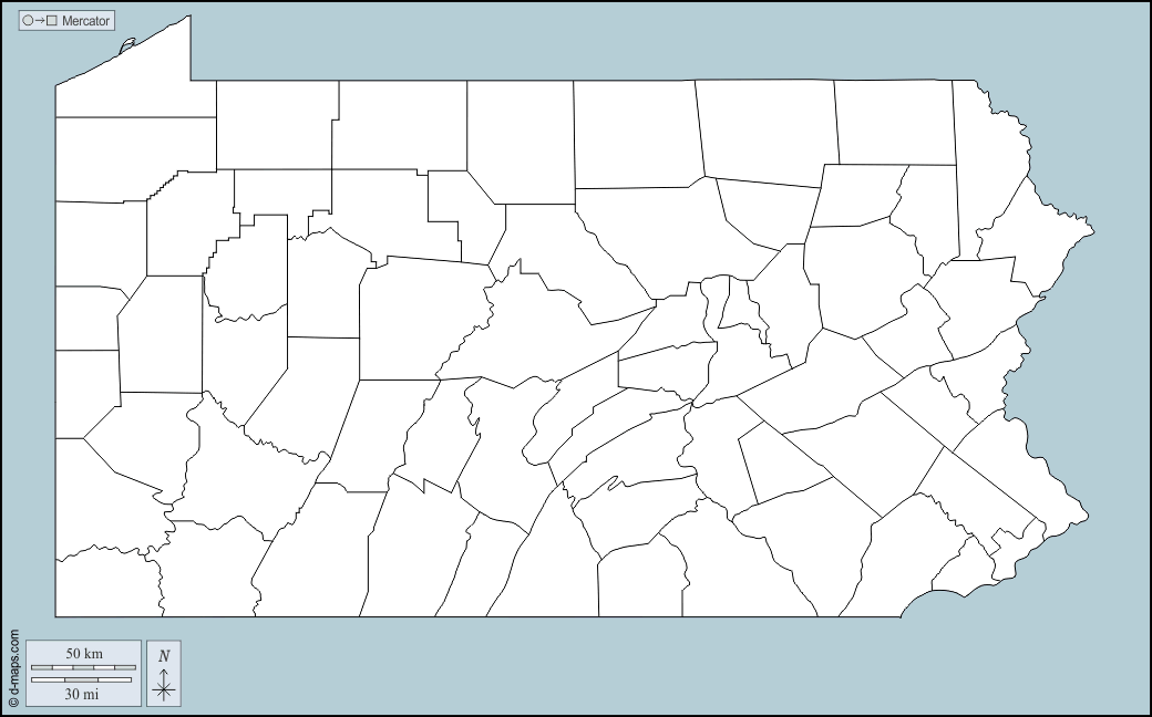 Pennsylvania : d-maps.com: mappa gratuita, mappa muta gratuita, cartina muta gratuita : contorni, contee