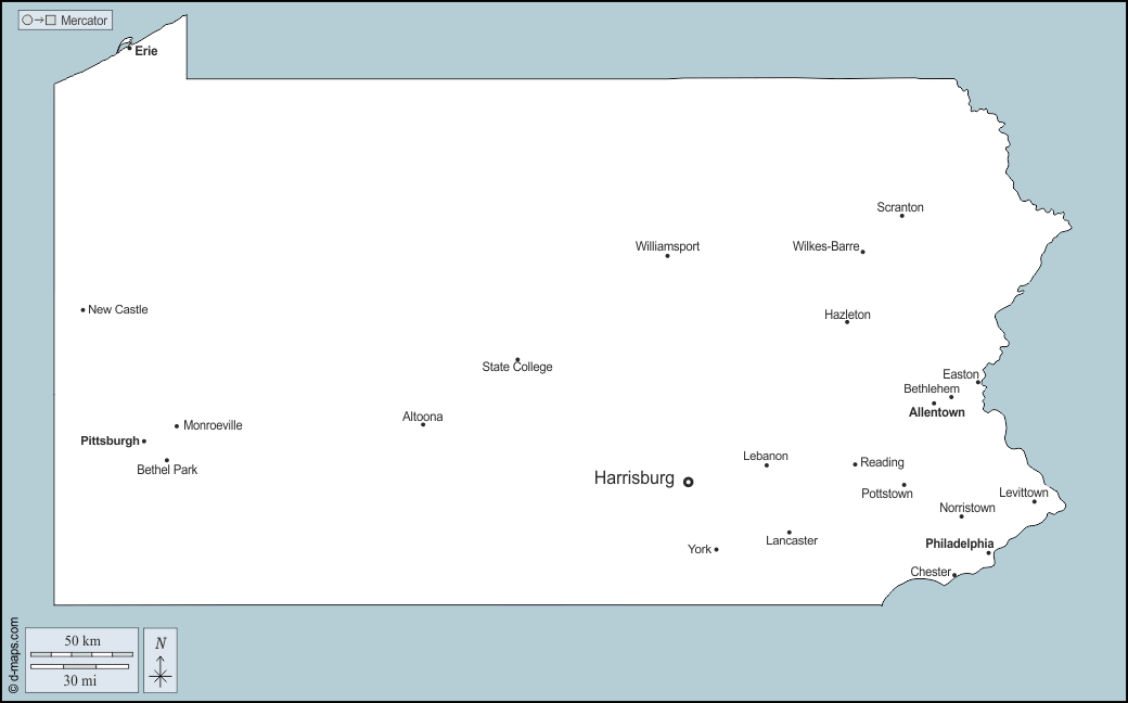 Pennsylvania : d-maps.com: Kostenlose Karten, kostenlose stumme Karte, kostenlose unausgefüllt Landkarte, kostenlose hochauflösende Umrisskarte : Umrisse, Wichtige Städte, Namen