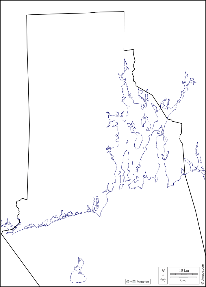Rhode Island : d-maps.com: mappa gratuita, mappa muta gratuita, cartina muta gratuita : litorali, limiti, bianco