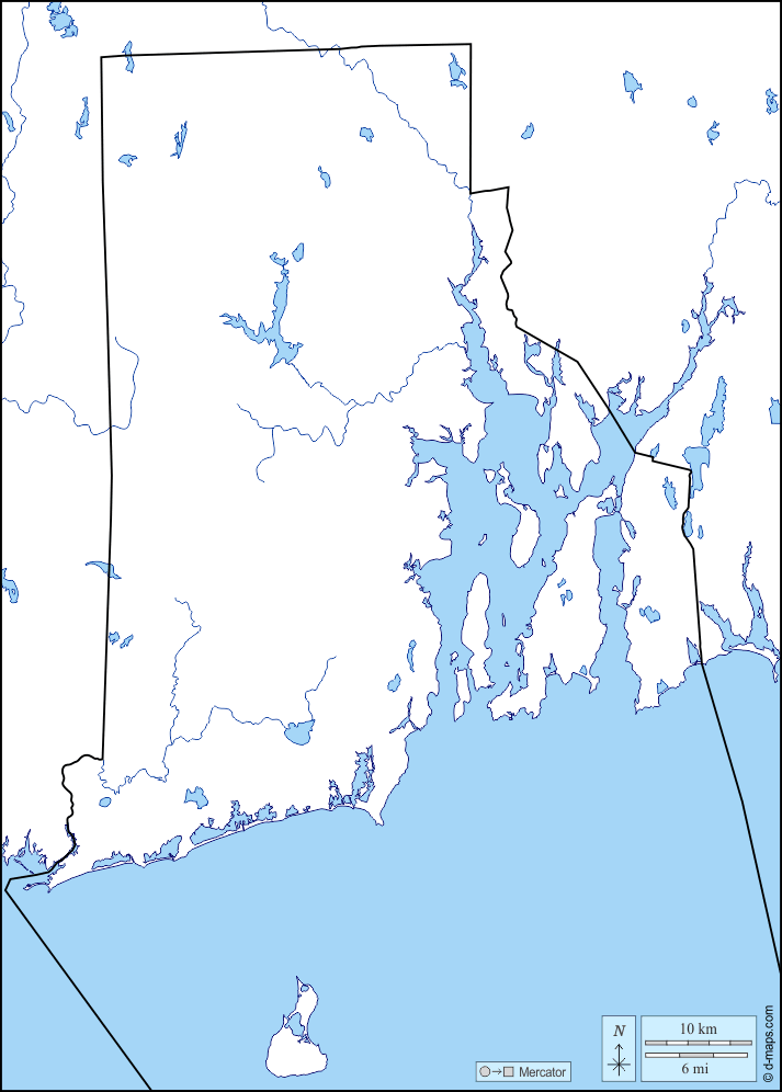 Rhode Island : d-maps.com: mappa gratuita, mappa muta gratuita, cartina muta gratuita : litorali, limiti, idrografia