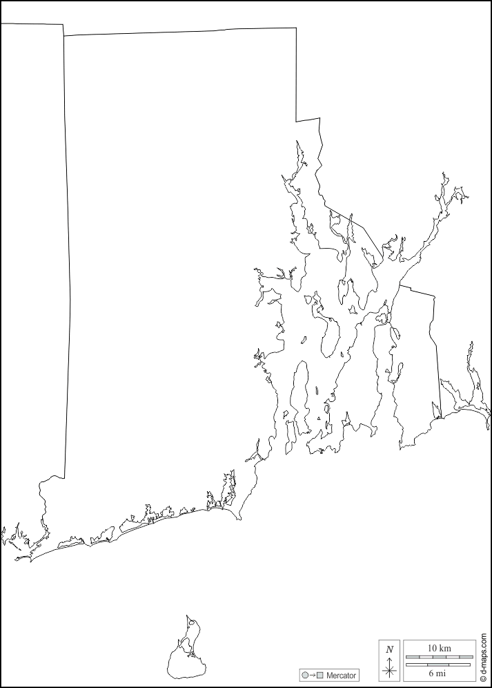 Rhode Island : d-maps.com: mappa gratuita, mappa muta gratuita, cartina muta gratuita : frontiere, bianco