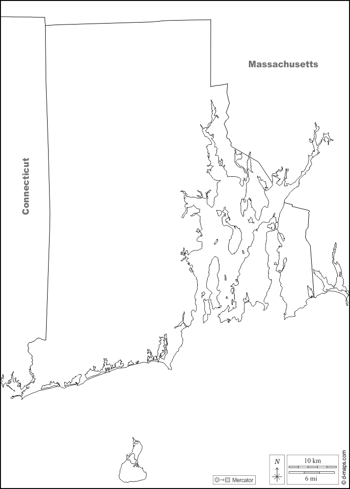Rhode Island : d-maps.com: mappa gratuita, mappa muta gratuita, cartina muta gratuita : frontiere, nomi, bianco
