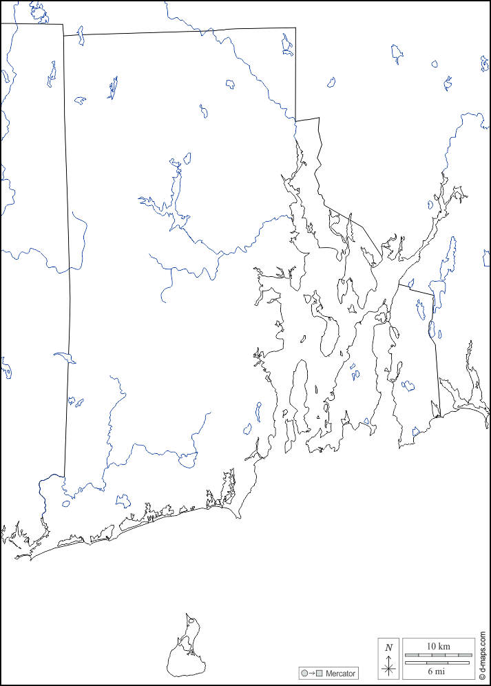 Rhode Island : d-maps.com: mappa gratuita, mappa muta gratuita, cartina muta gratuita : frontiere, idrografia, bianco