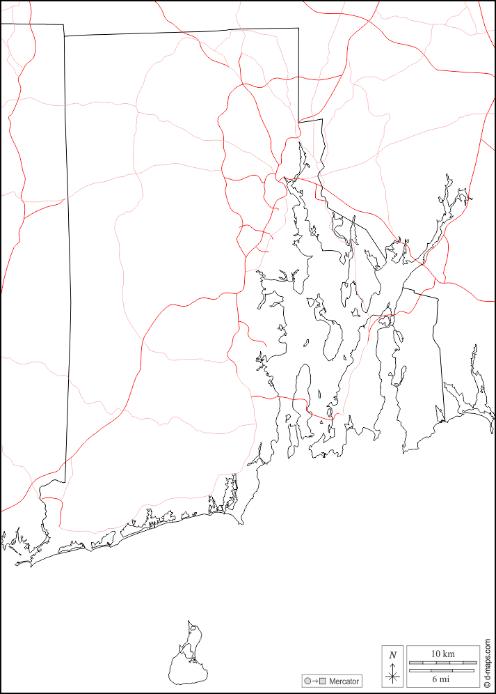 Rhode Island : d-maps.com: mappa gratuita, mappa muta gratuita, cartina muta gratuita : frontiere, strade, bianco
