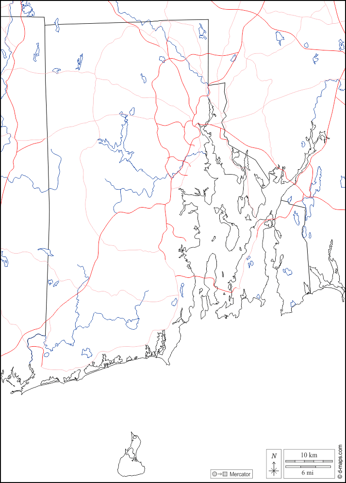 Rhode Island : d-maps.com: mappa gratuita, mappa muta gratuita, cartina muta gratuita : frontiere, idrografia, strade, bianco