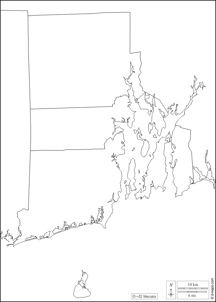 Rhode Island : d-maps.com: mappa gratuita, mappa muta gratuita, cartina muta gratuita : frontiere, contee, bianco