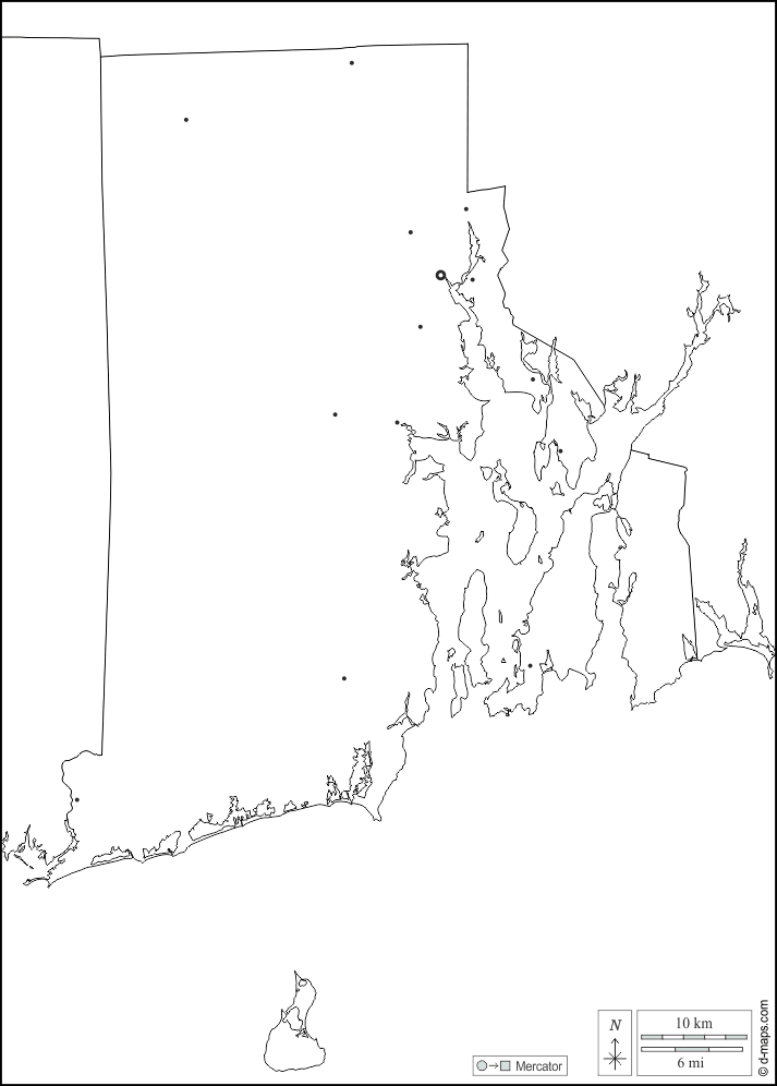 Rhode Island : d-maps.com: mappa gratuita, mappa muta gratuita, cartina muta gratuita : frontiere, principali città, bianco