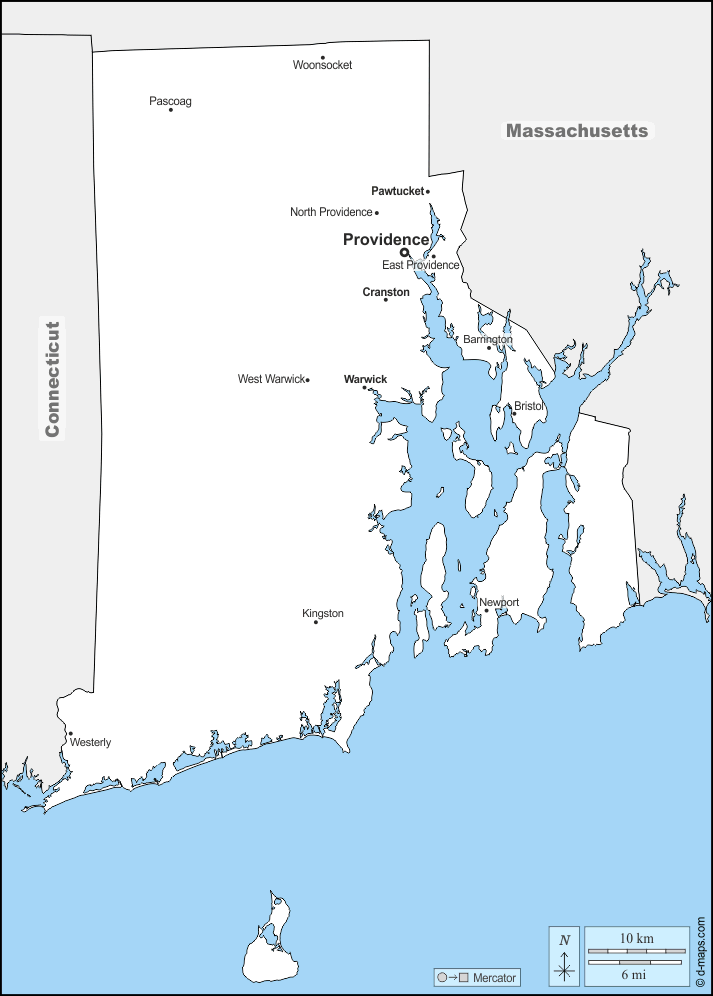 Rhode Island : d-maps.com: mappa gratuita, mappa muta gratuita, cartina muta gratuita : frontiere, principali città, nomi