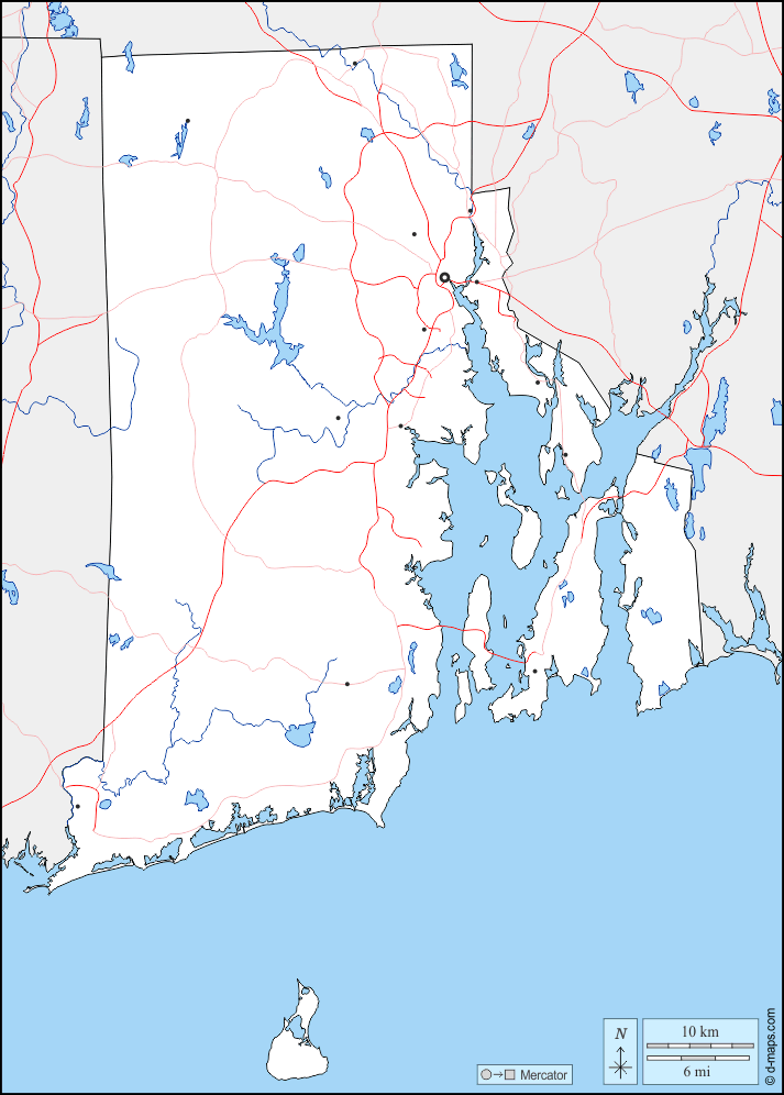 Rhode Island : d-maps.com: mappa gratuita, mappa muta gratuita, cartina muta gratuita : frontiere, idrografia, principali città, strade