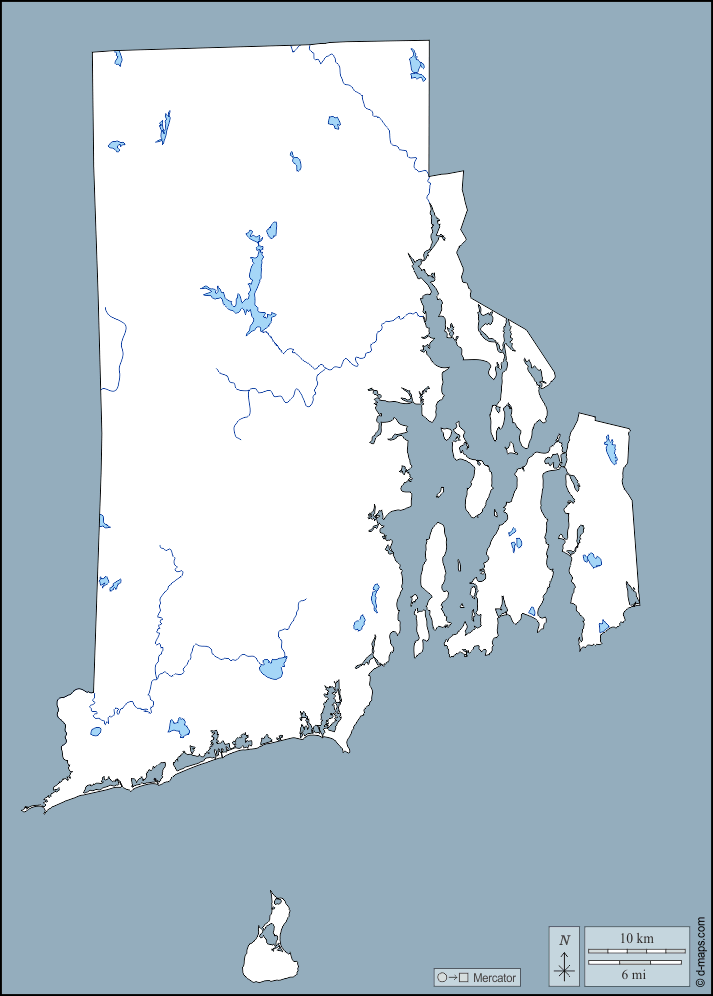 Rhode Island : d-maps.com: mappa gratuita, mappa muta gratuita, cartina muta gratuita : contorni, idrografia