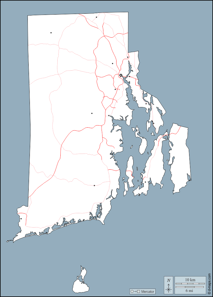 Rhode Island : d-maps.com: mappa gratuita, mappa muta gratuita, cartina muta gratuita : contorni, principali città, strade