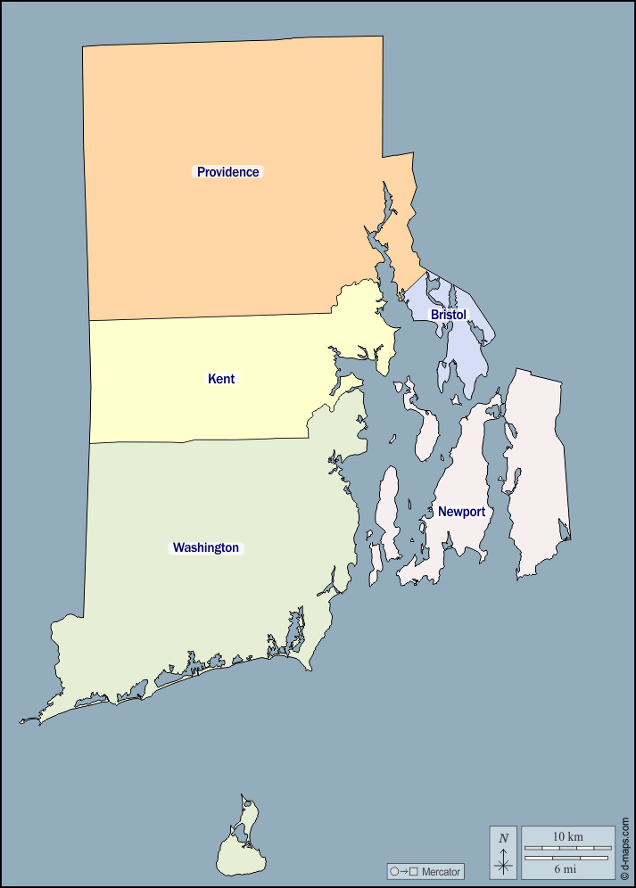 Rhode Island : d-maps.com: mappa gratuita, mappa muta gratuita, cartina muta gratuita : contorni, contee, nomi, colore