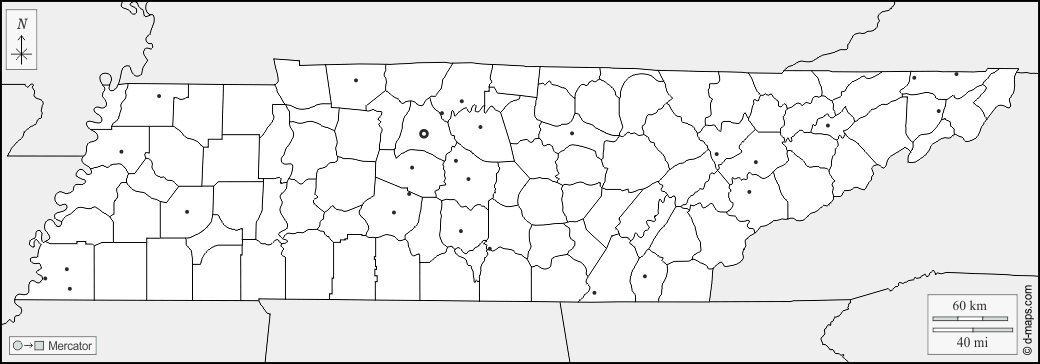 Tennessee : d-maps.com: Kostenlose Karten, kostenlose stumme Karte, kostenlose unausgefüllt Landkarte, kostenlose hochauflösende Umrisskarte : Grenzen, Wichtige Städte