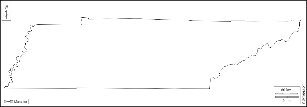 Tennessee : d-maps.com: mappa gratuita, mappa muta gratuita, cartina muta gratuita : contorni, bianco