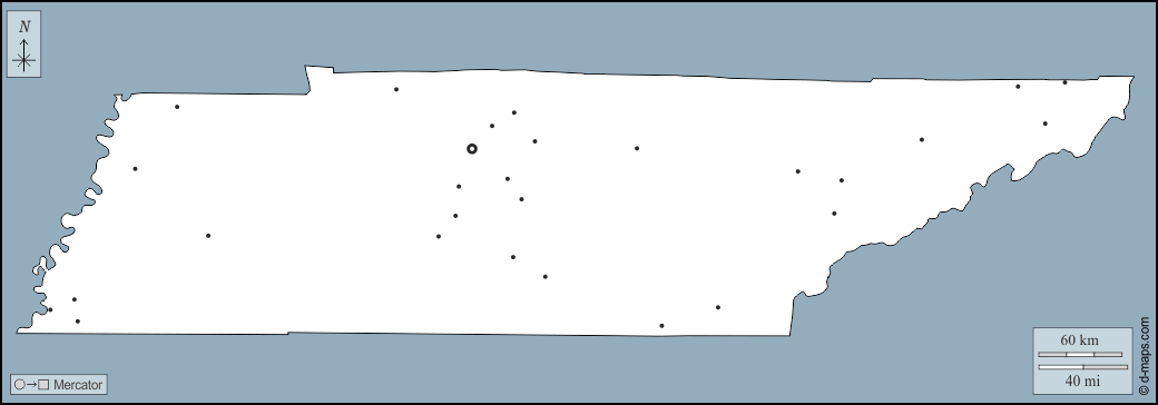 Tennessee : d-maps.com: mappa gratuita, mappa muta gratuita, cartina muta gratuita : contorni, principali città