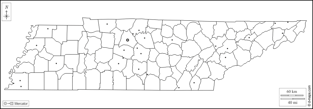 Tennessee : d-maps.com: mappa gratuita, mappa muta gratuita, cartina muta gratuita : contorni, principali città, bianco