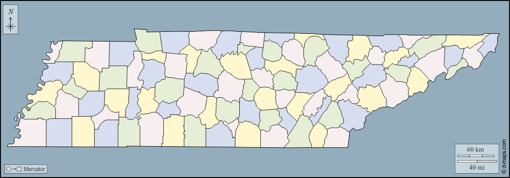 Tennessee : d-maps.com: mappa gratuita, mappa muta gratuita, cartina muta gratuita : contorni, colore