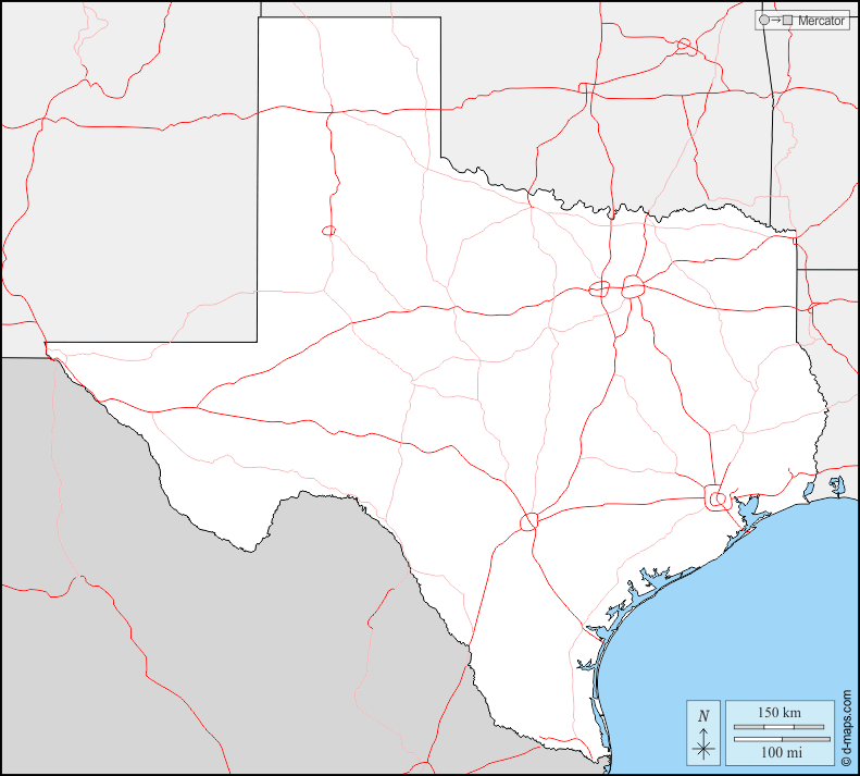 Texas : d-maps.com: mappa gratuita, mappa muta gratuita, cartina muta gratuita : frontiere, strade